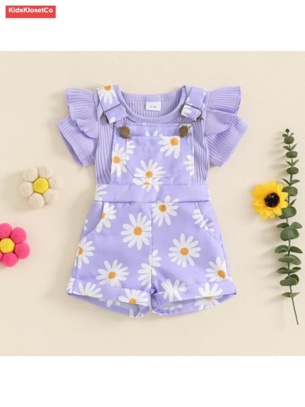 Newborn Baby Girl Ruffle Romper & Overalls Set 2Pc Short Sleeve Cotton Summer - Picture 2 of 5